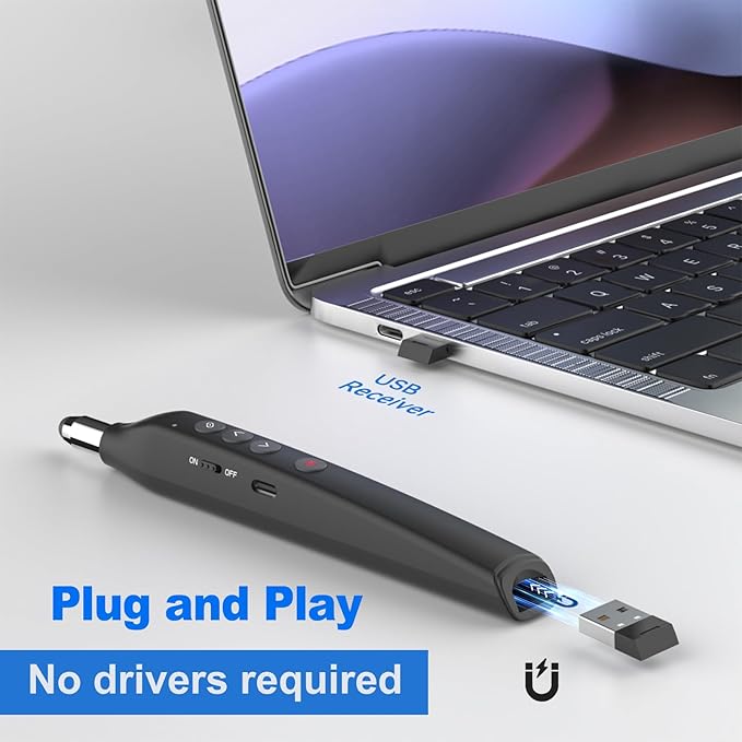 Presentation Clicker Telescopic Pointer: Powerpoint Remote Wireless Presenter Red Laser Stylus Pen for Touch Screen, Google Slide Smart Board Retractable Stick for Mac Computer (Rechargeable)