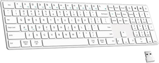 TIETI 2.4G Wireless Bluetooth Keyboard Rechargeable, Stainless Steel Ultra Slim Full Size Keyboard with Numeric Keypad Low Profile Silent Cordless Keyboards for Computer/Mac/Windows