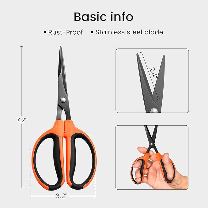 GROWNEER 6 Packs Trimming Scissors Teflon Coated Non Stick Blades Pruning Shears Gardening Hand Pruning Snips with Straight Stainless Steel Precision Blade