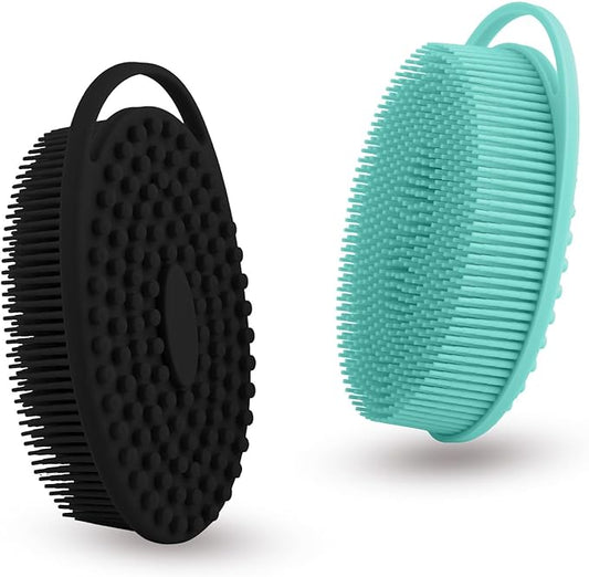 2 Pack Silicone Body Scrubber with Loofah Exfoliating Soft Body Shower Scrubber for Body, 2 in 1 Bath and Shampoo Wash Brush for Skin Exfoliation Men Women (Green&Black)