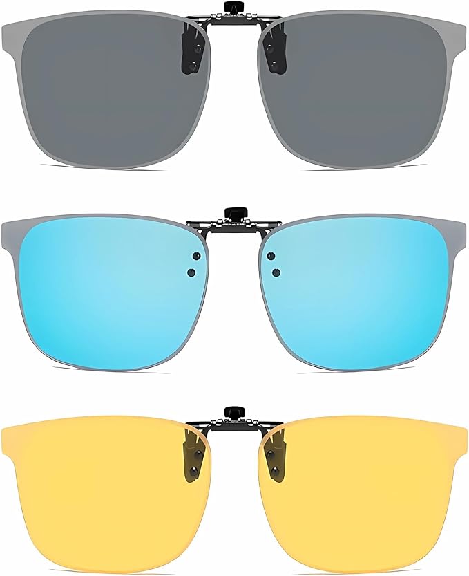 Clip on Flip up Polarized Lens For Prescription Glasses UV Protection Sunglasses (Clear lenses not Polarized)