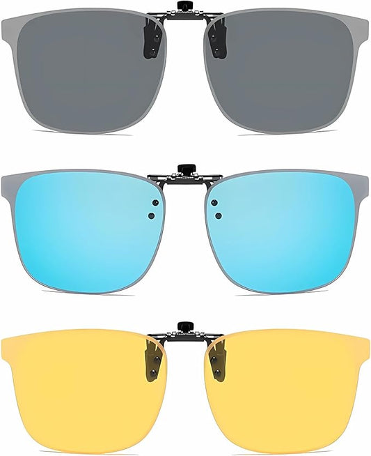 Clip on Flip up Polarized Lens For Prescription Glasses UV Protection Sunglasses (Clear lenses not Polarized)