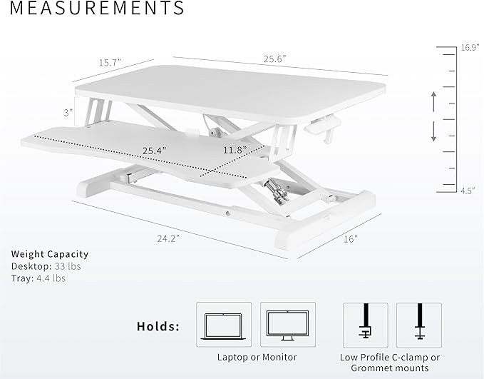 VIVO 26 inch Desk Converter, K Series, Height Adjustable Sit to Stand Riser, Dual Monitor and Laptop Workstation with Keyboard Tray, White, DESK-V026KW