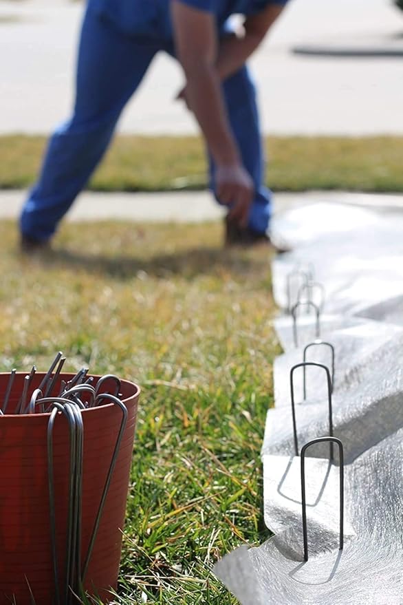 Ashman Galvanized Garden Stakes Landscape Staples and Fence Stake (50 Garden Staples - Heavy Duty & Anti Rust Galvanized)