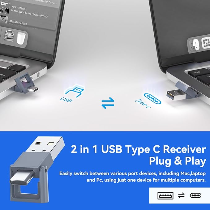 Metallic Presentation Clicker Presenter Remote - Rechargeable Wireless Presenter with Red Laser Pointer, 2-in-1 USB C Clicker for PowerPoint & Google Slides, Compatible with MacBook/Computer/Laptop