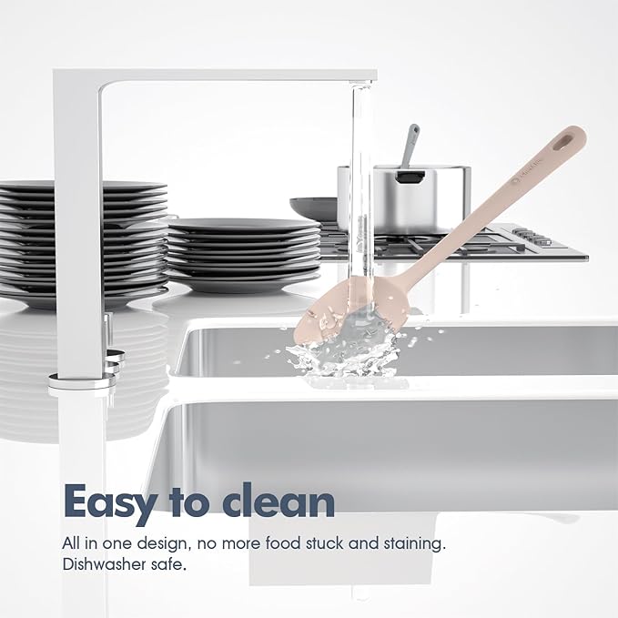 5 Pieces Silicone Spatula Set, Food Grade Rubber Spatula, Upgrade Strong Handle with Ergonomic Grip, Heat Resistant Up to 600°F for Nonstick Cookware, Cooking Creamy White