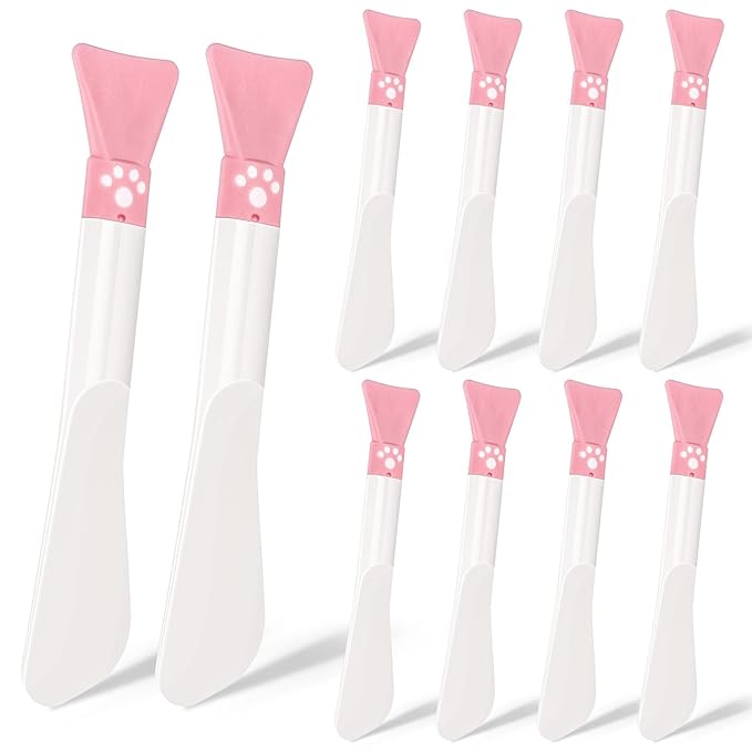 10 Pcs Silicone Face Mask Brush, Double-end Mask Applicator and Plastic Cosmetic Spatula, Reusable Makeup Spatula Skin Care Tools for Applying Facial Products