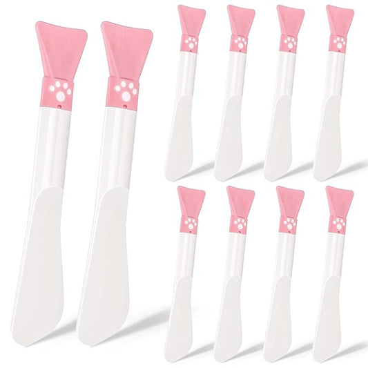 10 Pcs Silicone Face Mask Brush, Double-end Mask Applicator and Plastic Cosmetic Spatula, Reusable Makeup Spatula Skin Care Tools for Applying Facial Products