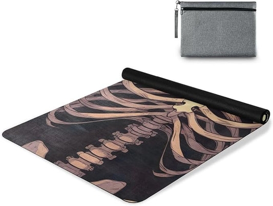 Funny Halloween Skeleton Yoga Mat, 71 x 26 Inch Non-slip Yoga Mats Folding Travel Exercise Mat Indoor Outdoor Gym Pilates with Storage Bag for Women Men