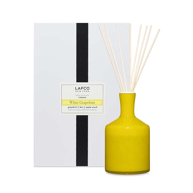 LAFCO New York Signature Reed Diffuser, White Grapefruit - 15 oz - Up to 9 Months Fragrance Life - Reusable, Hand Blown Glass Vessel - Natural Wood Reeds - Made in The USA