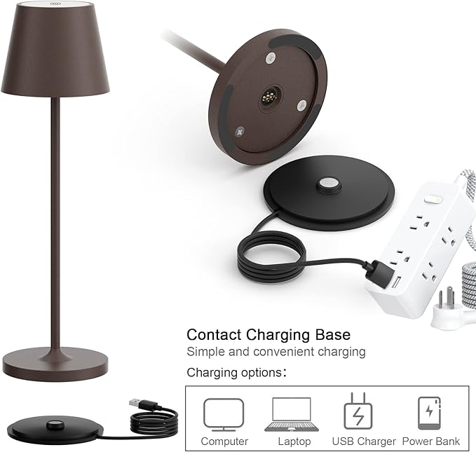 Ralaby IP54 Cordless Table Lamp Aluminum Portable LED Desk Lamp 4800mAh Battery Operated Stepless Dimming Up for Restaurant/Bedroom/Bars/Outdoor Party/Camping/Coffee Shop (2 Pack,Rust-Coloured)