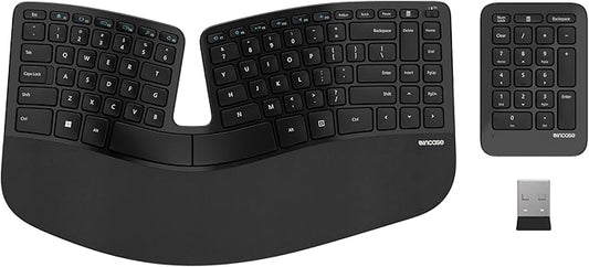 Incase Sculpt Ergonomic Keyboard – Designed by Microsoft – Split Keyset Design, Palm Rest, Contoured Layout, One-Touch Windows Button, AES 128-Bit Encryption, Includes Separate Number Pad – Black