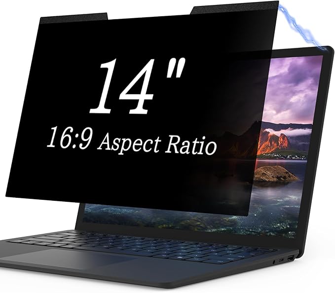 Magnetic Laptop Privacy Screen 14 Inch for 16:9 Computer Monitor, Removable 14” Anti Glare Protector Blue Light Filter Shield Compatible with HP Dell Xps Acer Asus Samsung Lenovo ThinkPad Envy