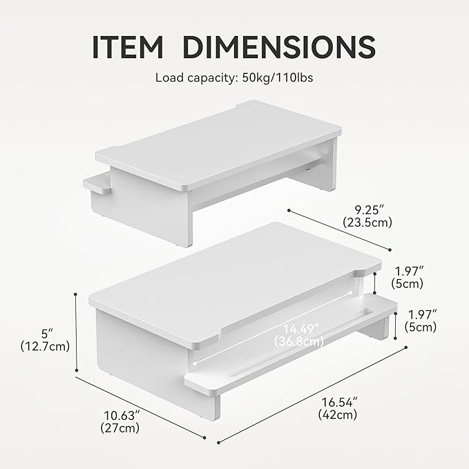 Monitor Stand Monitor Stand Riser for Desk,Wood Desk Shelf Storage Organizer with Phone Tablet Holder (16.5 Inch, White)
