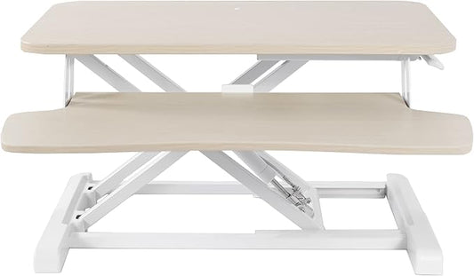 VIVO 26 inch Desk Converter, K Series, Height Adjustable Sit to Stand Riser, Dual Monitor and Laptop Workstation with Keyboard Tray, Light Wood Top, White Frame, DESK-V026KF
