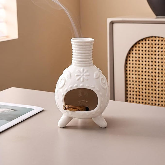 Ceramic Palo Santo Holder - Small Chiminea Incense Burner for Meditation, Energy Cleansing, | Palo Santo Holder for lncense Burner,Candle,Sage Burner | lder Gifts for Meditation & Yoga