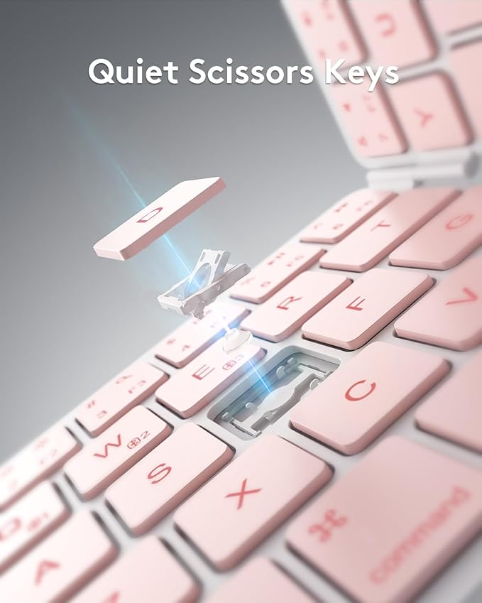 Samsers Bluetooth Foldable Keyboard - Wireless Portable Folding Keyboard, Full-Size Ultra-Slim Rechargeable Connect Up to 3 Devices for iOS, Android, Windows Phone, Tablet, Laptop - Pink