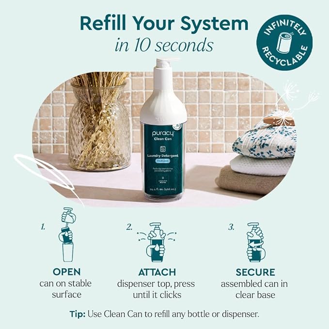 Puracy Liquid Laundry Detergent Clean Can Refill - Enzyme-Powered Liquid Laundry Detergent Concentrate, Natural Laundry Detergent Seen on TikTok, Non-Toxic (Fresh Linen, 14.4 fl)