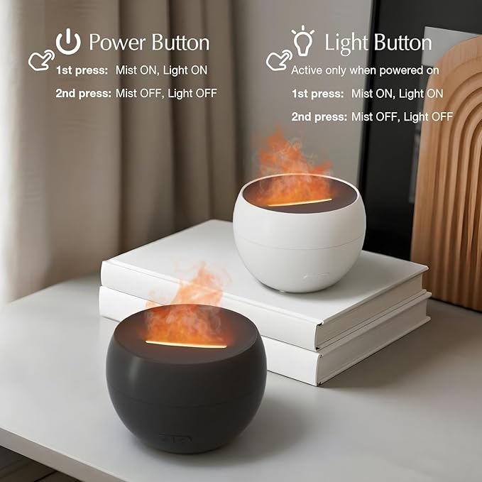 SALKING 2 Pack Flame Essential Oil Diffusers for Home, 150ml Fire Ultrasonic Diffusers for Essential Oils, Aromatherapy Diffuser with Auto-Off Function for Home, Office, Bedroom, Gift (White & Black)