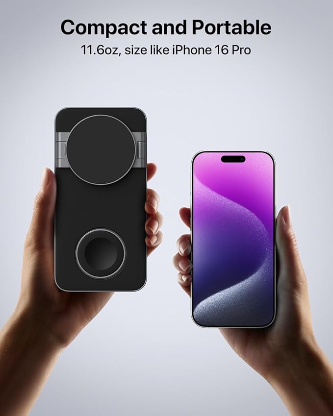 Foldable 3 in 1 Wireless Charging Station for Apple Magsafe Charger Stand,Fast Magnetic Wireless Charger Station for iPhone 17 Air 16 15 14 13 12 Series,Airpods Pro,Apple Watch Ultra (Pure Black)