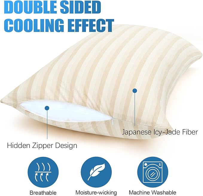 Cooling Pillow Case Covers Only,King Size Set of 2 with Double Sided,Moisture Wicking Pillowcase Cover with Hidden Zipper Japanese Cold Tech Pillow Case Protectors for HotSleepers and NightSweats