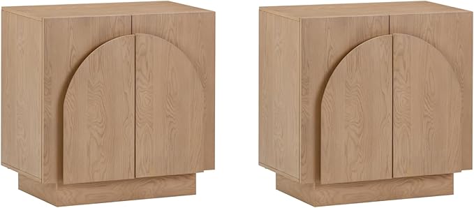 Nathan James Iris Mid-Century Modern Credenza, Brown TV Stand, Living Room Wood Storage Cabinet with Arched Cabinet Doors, Raw Oak, Set of 2