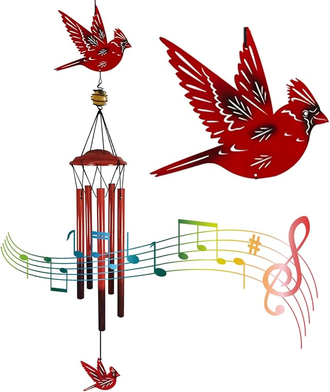 Cardinal Wind Chimes Outdoor Gift Metal Red Bird Wind Chimes for Outside/Indoors, Home, Lawn, Porch, Patio, Garden Decor, Yard Decoration (Fly red Bird)