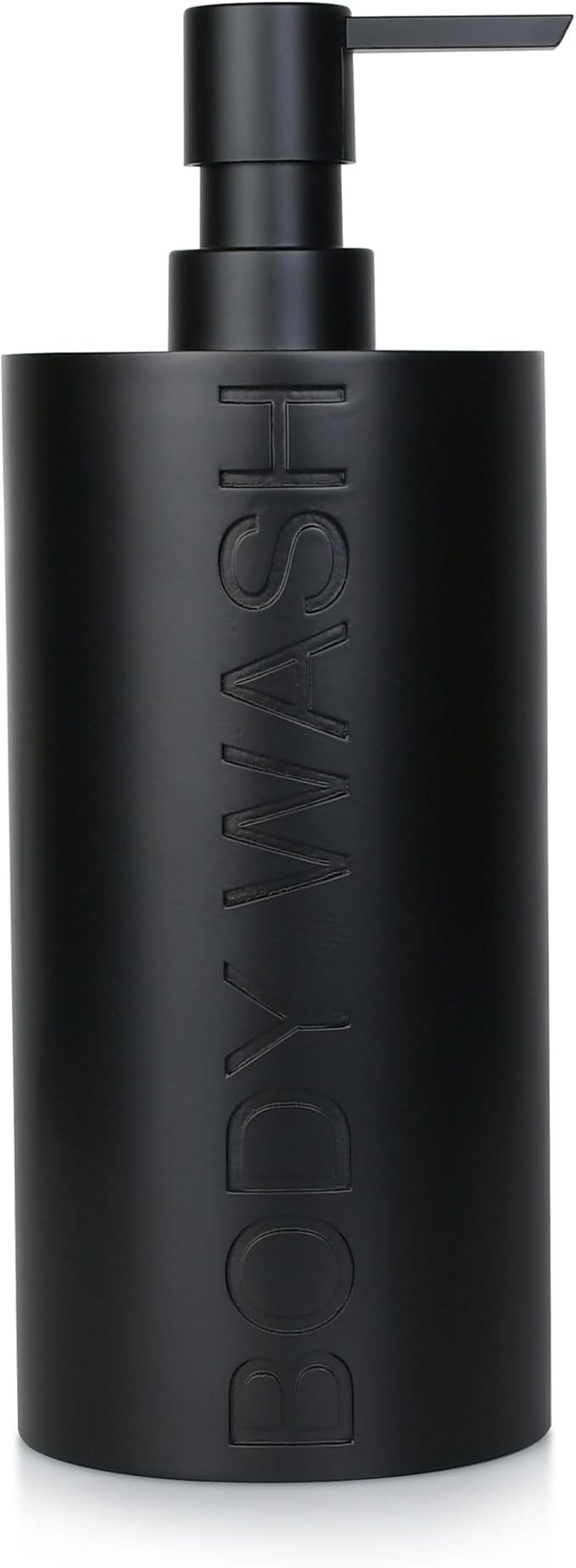 Matte Black Body Wash Dispenser Luxurious Refillable Pump Bottle with Embossed Text, Durable Construction for Bathroom and Shower
