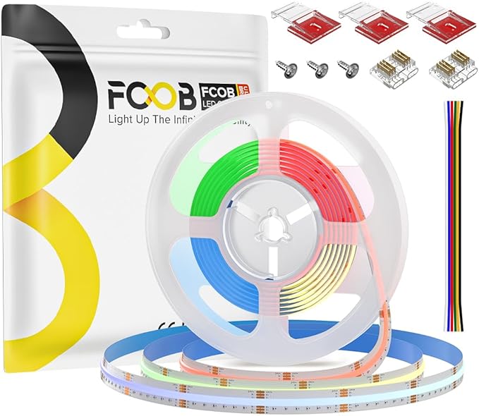 COB LED Strip RGBCCT Color Changing 9.8FT 960LEDs/m 24V Flexible High Density Cob Strips RGB CCT Tunable White 3000K-6000K 12mm Led Tape Light for Cabinet (No Power/Controller)