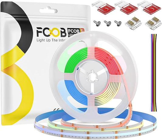 COB LED Strip RGBCCT Color Changing 9.8FT 960LEDs/m 24V Flexible High Density Cob Strips RGB CCT Tunable White 3000K-6000K 12mm Led Tape Light for Cabinet (No Power/Controller)