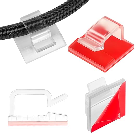 63pcs Clear Cable Management,Adhesive Cable Clips,Cord Organizer Inner Diameter 032" X0.2",Cord Clips for Wires on Wall,Under Desk,Nightstand,PC,TV,Outdoor Christmas Lights Strip