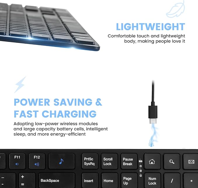 TIETI K01R Wireless Keyboard, 2.4G Slim and Compact Wireless Keyboard with Numeric Keypad, Long Battery Life, Lag-Free for PC Laptop Computer Windows, Black