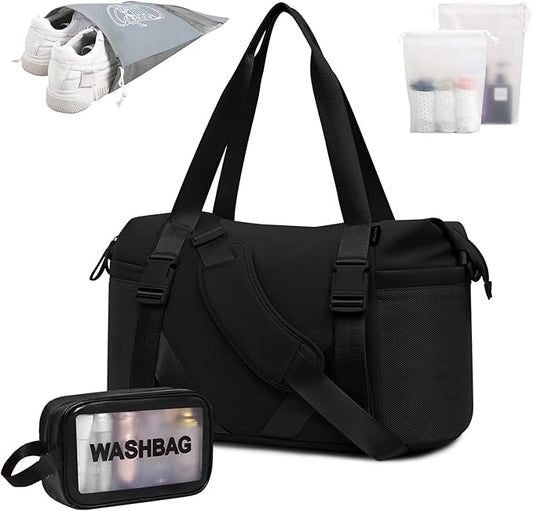 MAXTOP Women's Gym Yoga Duffle Bag with 2 Bonus Shoe Pouches, Multi-Purpose Overnight Travel Bag for Gym Work Dance Sports