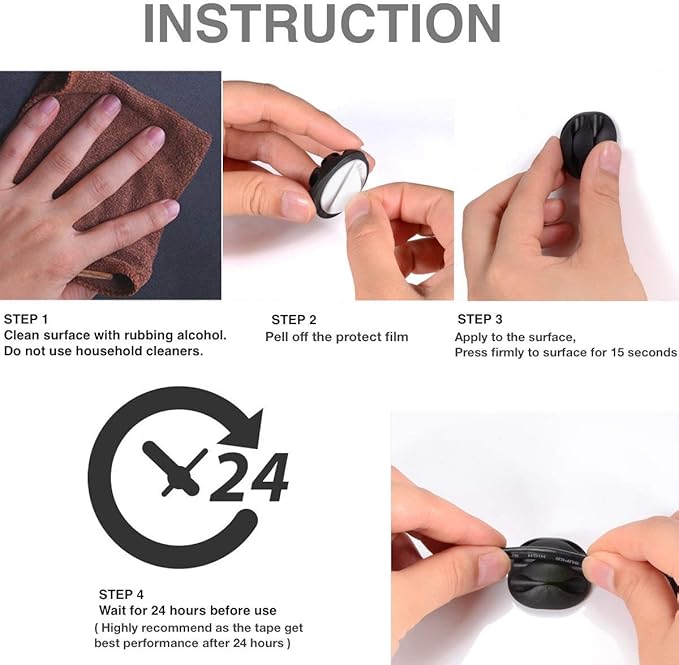 OHill 16-Pack Black Cord Organizer - Adhesive Cable Clips Holder for Desk, Wall, Car - Wire Management Clips for iPhone Charger, USB, Computer Cables -Cord Keepers with Strong Sticky Backing