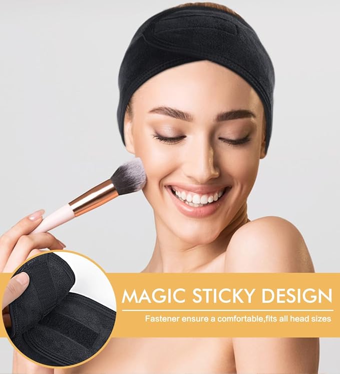 SINLAND Spa Headband for Women Ultra Soft Adjustable Makeup Hair Band with Magic Tape, Stretch Head Wrap for Bath, Shower, Facial Mask, Yoga