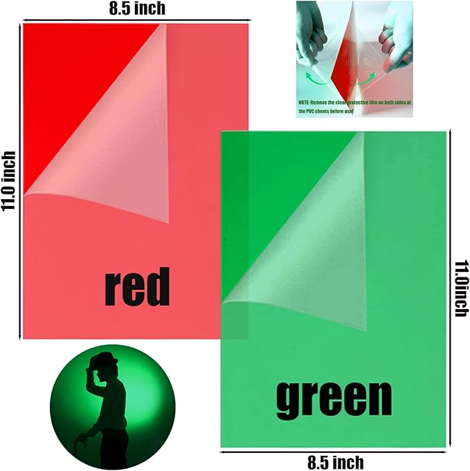 (10 Pcs) Christmas Gel Light Filter, Red and Green Transparent Color Lighting Gel Filter Correction Plastic Sheets 8.5 x 11 Inch for Film, Video, Photo, Stage (Christmas)