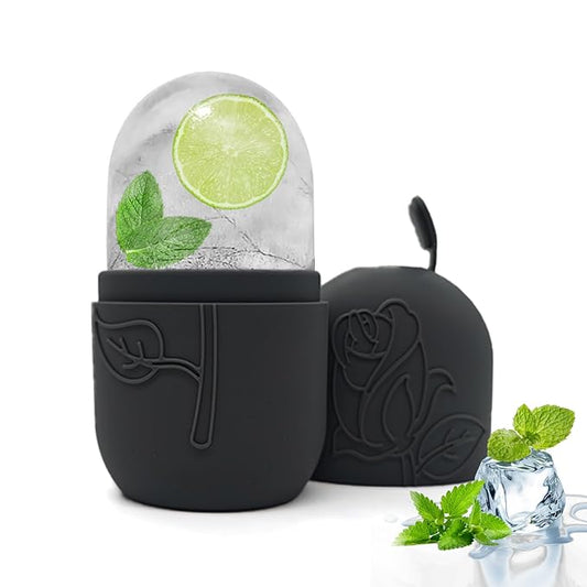 Ice Face Roller Massager for Face, Reusable Silicone Ice Cube Mold, Facial Beauty Ice Roller, Reduce Puffiness and Dark Circles, Minimize Pores & Improve Skin Texture (Black)