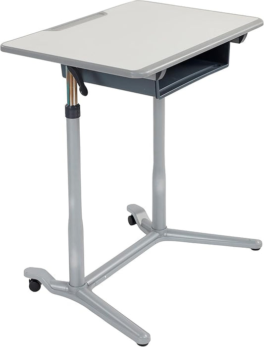 ECR4Kids 3S Mobile Desk, Sit Stand and Store, Adjustable, Open Front Desk, Grey