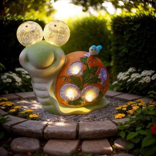 ASTRAEUS Solar Snail Statue Garden Light Figurine Outdoor Decor with 5 LED Lights Lawn Decor Statue Unique Christmas Birthdays Housewarming Gift for Patio, Balcony, Yard