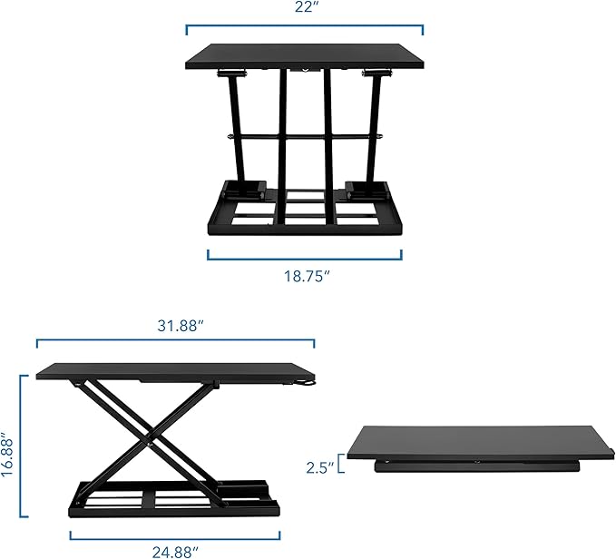 Mount-It! Standing Desk Converter, Sit Stand Desk Riser with Gas Spring, Ergonomic Height Adjustable Desktop Platform, Collapsible Slim Profile, Preassembled Workstation for Home & Office, Black