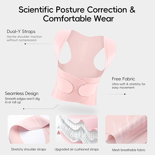 babaka Posture Corrector for Women, Invisible Lightweight Adjustable Back Brace for Upper and Lower Back Pain Relief, Hunchback, Hump, Scoliosis, Thoracic, Spine Corrector Under Clothes (Pink, Small, Waist: 25''-30'')