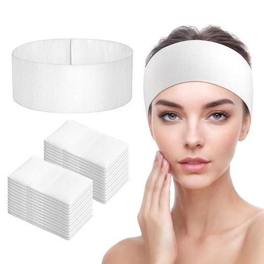 100 Pieces Disposable headbands for spa, Facial Esthetician Elastic Headband,Head Band for Skincare for Women Salons,White