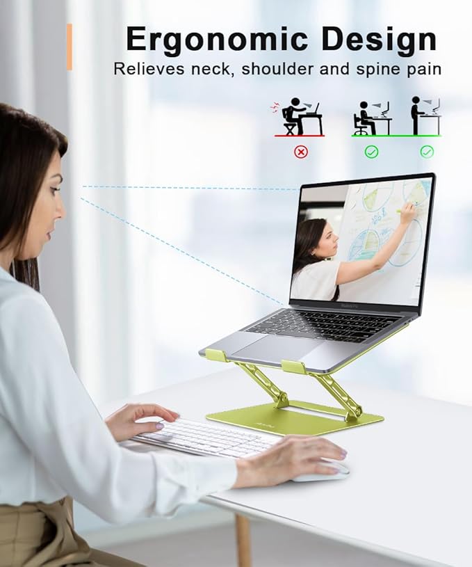 Laptop Stand for Desk,Adjustable Laptop Stand Holder and Riser,Foldable Aluminum Notebook Computer Stands for MacBook Air Pro HP Lenovo Dell Samsung Chromebook, 10-15.6 inch,Yellow Green