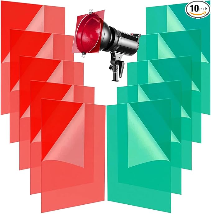 (10 Pcs) Christmas Gel Light Filter, Red and Green Transparent Color Lighting Gel Filter Correction Plastic Sheets 8.5 x 11 Inch for Film, Video, Photo, Stage (Christmas)