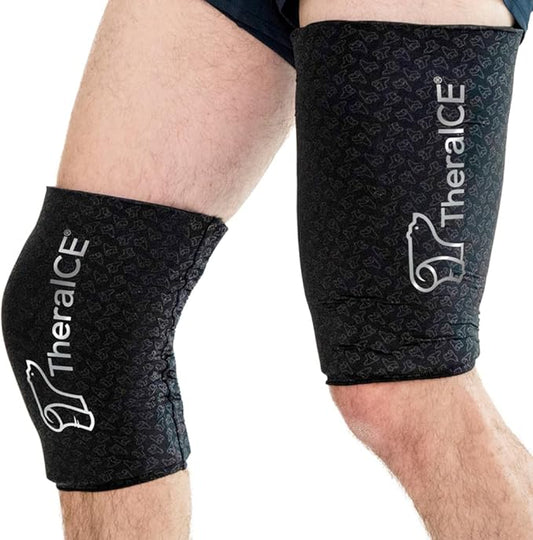 TheraICE Knee Ice Pack Wrap Compression Sleeve for Injuries, Reusable Gel Cold Packs Brace Also for Hamstring & Qaud - Flexible Cold Wrap Recovery from & Pain Relief (XL)