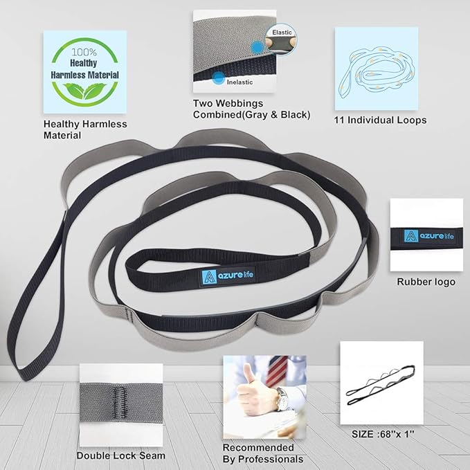 Premium Durable Stretch Straps with Loops, Stretching Strap for Physical Therapy, Multi-Loop Yoga Strap Fitness Exercise Strap for Yoga, Pilates, Dance, Flexibility&Exercise