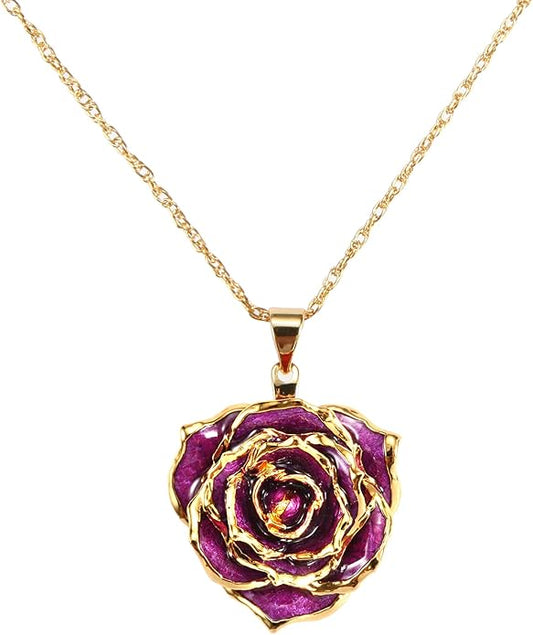 AliveRose Real Rose Gold Dipped Necklace Gifts for Women, 24K Gold Dipped Rose Pendant Necklace Jewelry Mothers Day Anniversaries Birthday Christmas Special Occasions Gifts for Her Mom Wife