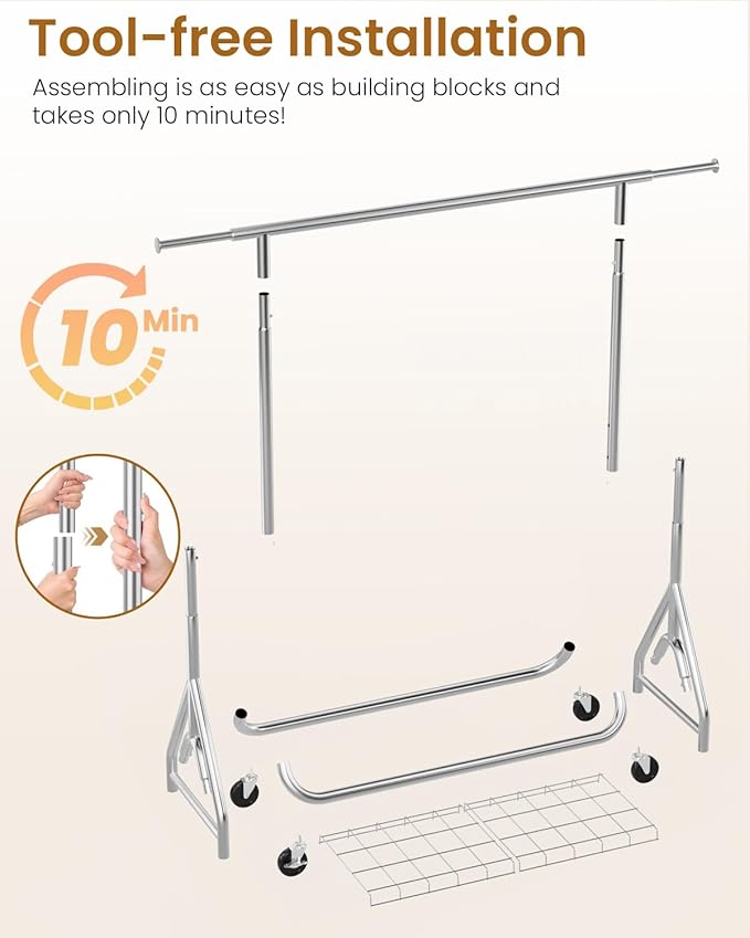 Heavy Duty Clothing Rack, Metal Clothes Rack Load 450 LBS, Rolling Coat Racks for Hanging Clothes with Lockable Wheels, Wardrobe Closet Garment Racks for Bedroom, Silver
