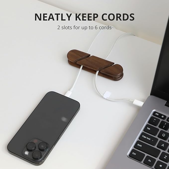 muso wood Cable Clips, Walnut Cord Holder, Cable Management Cord Organizer, Cable Straps for Desk Home and Office