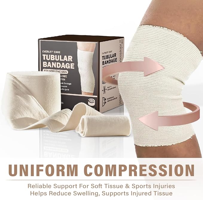 EVERLIT 560D Cotton Blend Elasticated Tubular Support Bandage | Latex-Free, Extra-Thick Breathable Stockinette for Wrist, Hand | Moderate to High Compression for Sensitive Skin (Size C: 2.75" x 11 yd)